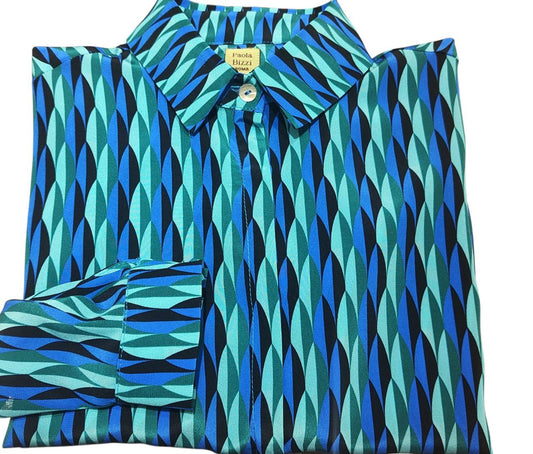 Camicia Claire in seta fantasia Caracalla 2 sui toni del blu e del verde